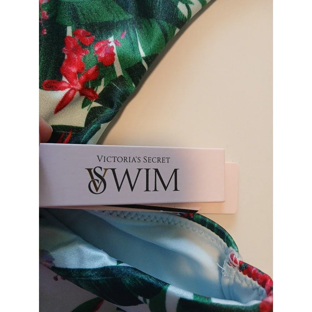 NWT XL Victoria's Secret Cut-out One-Piece Swimsuit Green Red Palm Tropical